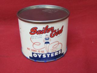 Vintage Sailor Girl Brand 12oz Strictly Fresh Oyster Tin Can With Lid Chicago Il