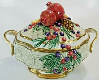 Fitz And Floyd Classics Winter Spice Covered Casserole Tureen Fruit Vintage Lid