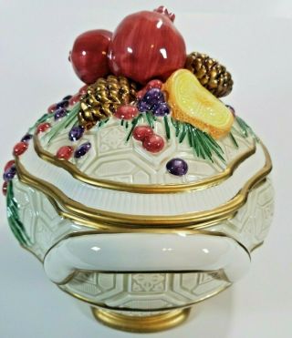 Fitz and Floyd Classics WINTER SPICE Covered Casserole Tureen Fruit Vintage Lid 2