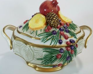 Fitz and Floyd Classics WINTER SPICE Covered Casserole Tureen Fruit Vintage Lid 3