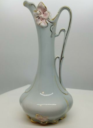 Vtg Royal Dux Bohemian Ewer Vase Czech Marked Soft Blue Pink W/gold Handpainted