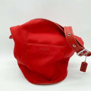 Vintage Coach Bag Red Neoprene Fabric Leather Trim Bucket Slouchy Hobo Purse Vtg