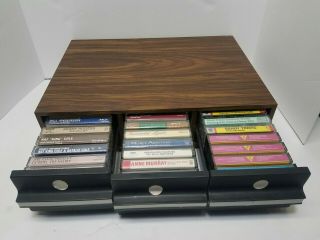 Vintage Faux Wood 36 Cassette Tape 3 Drawer Storage Case Full Mixed Music