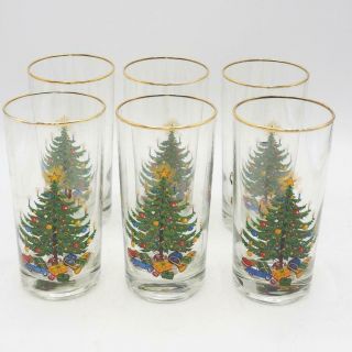 Vintage Nikko Christmas Tree Holiday Glasses Tumbler Highball 12 Oz Set Of 6