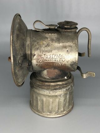 Vintage Justrite Coal Miners Mining Carbide Lamp Lantern Light Helmet Attach
