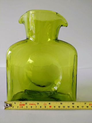 Vintage Blenko Art Glass Carafe Double Spout Water Pitcher Jug Olive Green