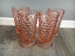 Vintage Fostoria Pink American Cube Large Footed Set Of 4 Drinking Glasses 6.  25”