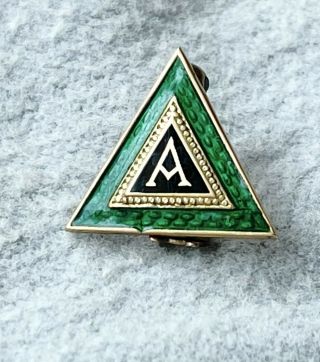 Vintage Green Enamel Gold Frat Sorority Badge Pin