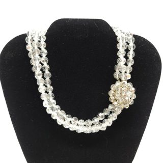 Clear Aurora Borealis Triple Strand Crystal Necklace Vintage Clasp