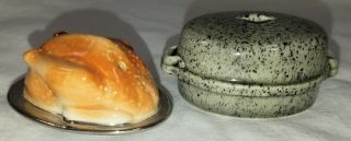 Vintage Arcadia Miniature Turkey Granite Roaster Salt Pepper Shakers Dollhouse