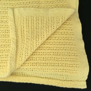 Vintage Beacon Cotton Baby Blanket Yellow Woven Knit Waffle Weave Wpl 1675 Usa