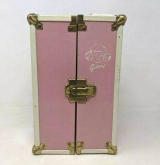 Vtg 1950s Mcm Vogue Doll Ginny Pink Metal Trunk Wardrobe Carrying Case Hb21