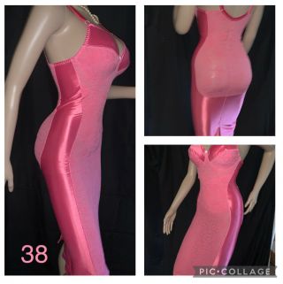 Vtg 38 Cd Glossy Pink Second Skin Satin & Lace Bra Full Slip Body Shaper Girdle