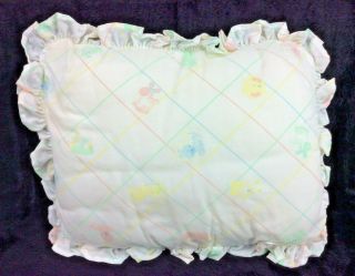 Vintage Stern Craft Baby Pillow Pastel Animals Ruffle Edge Made In Usa