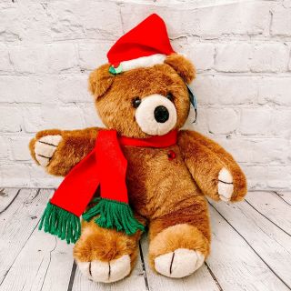 Vtg Christmas Joey Santa Teddy Bear Musical Light Up Heart Plush Hat 1986 Scarf