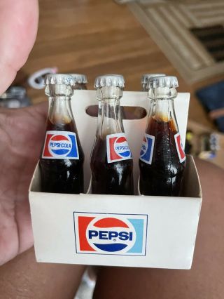 Vintage 90s Pepsi Cola Mini Miniature Glass Bottle Set Of 6 Crate Rare