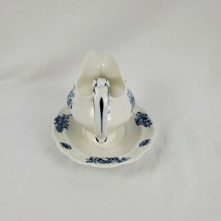 Vintage Booths Blue & White “Peony” A8021 Gravy Boat Attached Underplate England 2