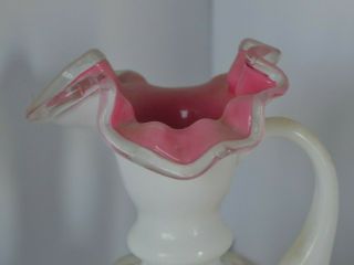 Vintage Fenton Glass Vase Pink White Opalescent Creamer Pitcher Beaded 2