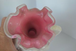 Vintage Fenton Glass Vase Pink White Opalescent Creamer Pitcher Beaded 3