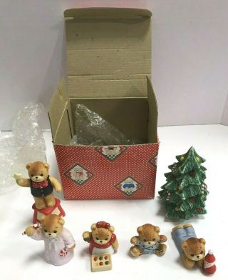 Vintage 1984 Enesco Lucy & Me Teddy Bear Family Of 5 Figurines,  Tree
