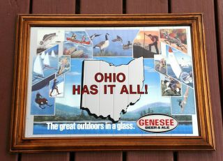 Vtg Genesee Beer & Ale Advertising Bar Mirror Sign Ohio Has It All 22.  75 X 16.  75