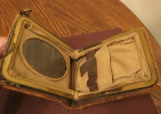 antique art & crafts nouveau leather brass vanity purse clutch mirror makeup bag 2