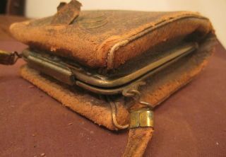 antique art & crafts nouveau leather brass vanity purse clutch mirror makeup bag 3