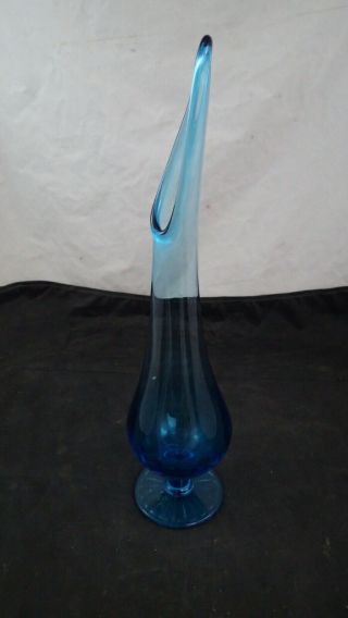 Vintage Mid Century Modern Le Smith Blue Swung Stretch Vase 15 1/2” 2
