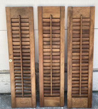 3 Panels 28 " Tall X 7 " Wide Wood Interior Louver Plantation Window Shutters Vtg