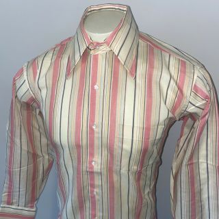 Vtg 60s 70s Shirt Disco Striped Midcentury Big Collar Pablo Nos Large Mens 16