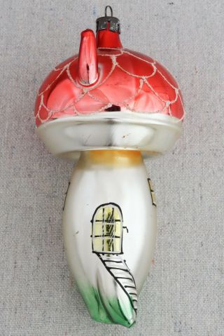Vintage 1960s Hand Blown Glass Mushroom House Cottage Christmas Ornament 5¾ "