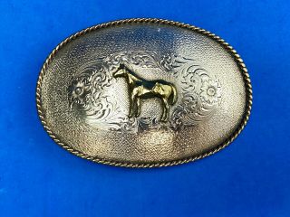 Over 5 Inches Large - Vintage Western Horse Belt Buckle With Serial Number