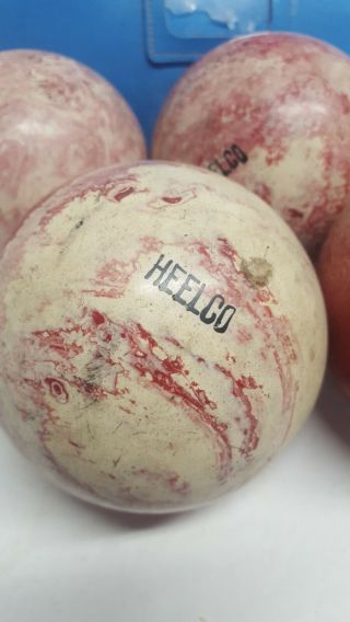 Vintage Heelco Candlepin Bowling Balls Set Of 4 Baby Blue Bag Red/white 2lb 5oz 2