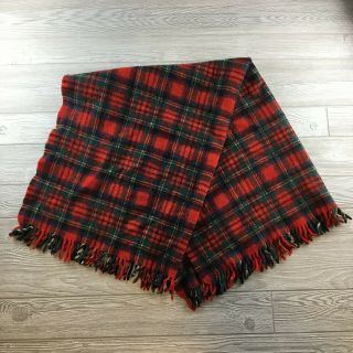 Pendleton Virgin Wool Throw Blanket Red Plaid Fringe 55x43 "