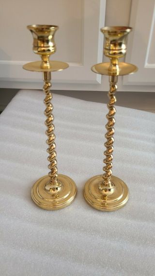 Vintage Baldwin Brass Candlesticks Spiral Stems Candle Holders 10.  25 In