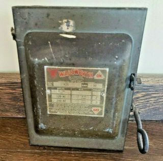 Vtg Wadsworth Fused Disconnect 30 Amp 125 - 250 Volts 2 Pole Old Screw Type Fuses