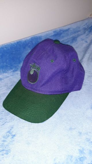 Vintage Stussy 8 Ball Snapback Hat Cap Purple Green Rare Vtg Skate