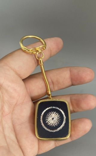 Sankyo Music Box Key Chain Ring Japan Vintage Etched Design