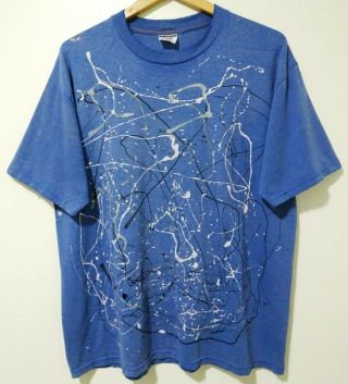 Xl Vtg 90s Drip Painting Jackson Pollock Style Distressed Grunge 50/50 T - Shirt