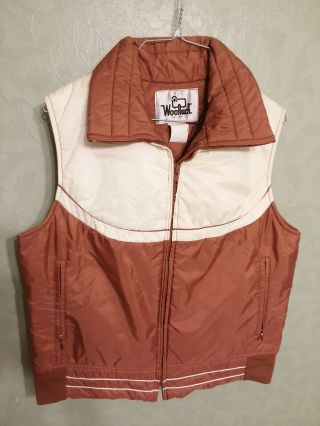 Vintage Woolrich Large Down Fill Zipper Puffer Vest Jacket L Unisex Brown/white