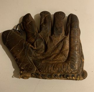 Vintage 1920s Crescent Pad Softball Baseball Glove Tunnel Loop Mitt Leather