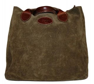 Vtg C.  H.  Bass & Co.  Khaki Green & Cedar Brown Leather 11 X 12 Soft Tote Handbag