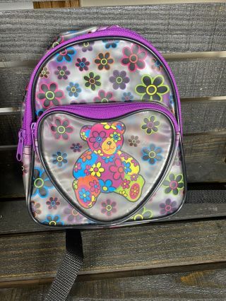 Vintage Lisa Frank Blossom Peace Bear Mini Backpack/small Purse 90’s Clear