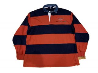 Vtg Polo Sport Ralph Lauren Rugby 90s Striped Shirt L Xl Sports Red Blue Denim