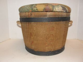 Vintage Wood Slat Keg With Rope Handles And Lid Farm House Decor