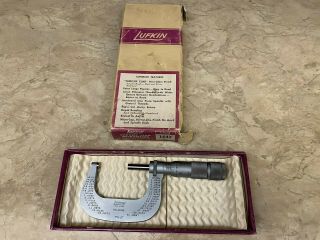 Vintage Lufkin No.  1642 1 - 2 " Outside Micrometer 1,  000ths Ratchet Cap W/ Box Usa
