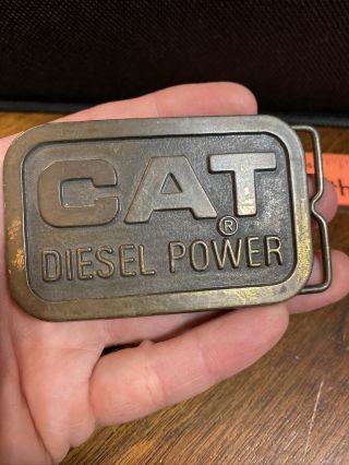 Vintage 1976 CAT Diesel Power Brass Belt Buckle 2