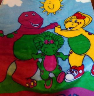 Barney Plush Blanket 32 " X 42 " Crib Throw Blanket Baby Bop Bj Dinosaur Vintage