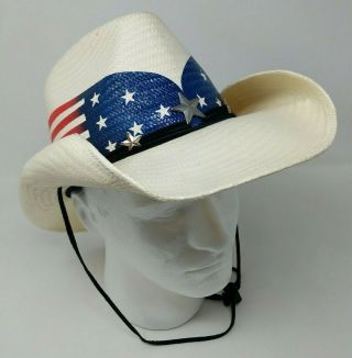Stetson American Us Usa Flag Patriotic Straw Mens Size Large Cowboy Hat 9x Vtg