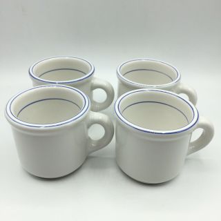 4 Vtg Trend Pacific Japan Galaxy Stoneware Blue Banded Coffee Mugs Diner Style